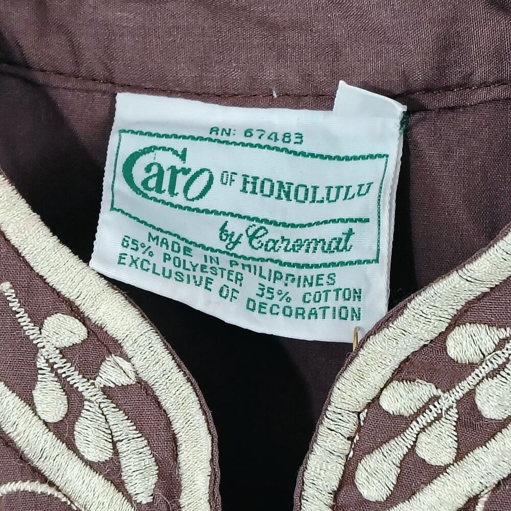 Vintage 70s Caro of Honolulu Women's Brown Floral Plus Size Top size 16 - Picture 3 of 7